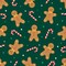 Christmas Gingerbread Dance Candy Canes on Green 100% Cotton Fabric By the Yard